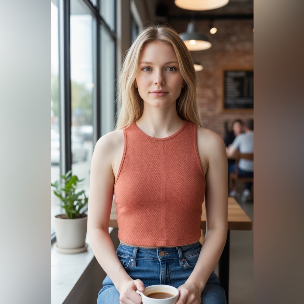 (Bella) Seamless Vibrant Orange Tank Top